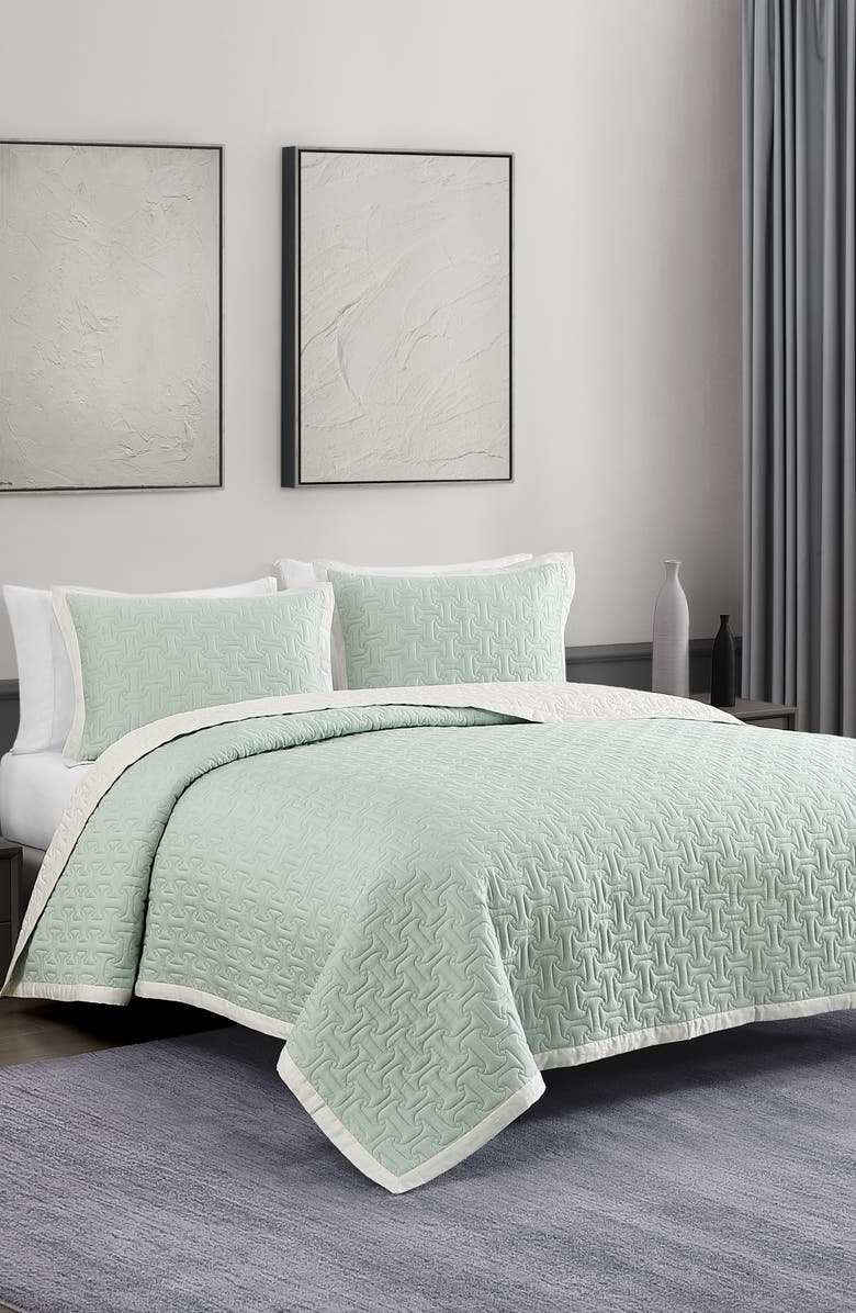 Bebejan Reversible Textured Cotton Sateen Coverlet Set, Main, color, Green