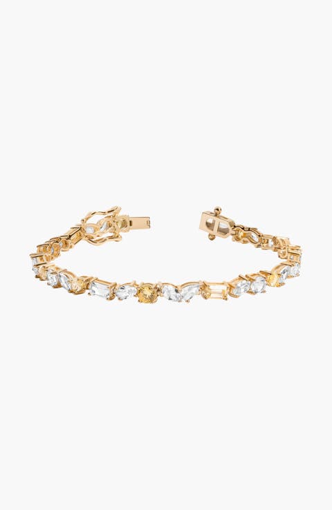 Lab Grown White Sapphire and Canary Mixed Shape Tennis Bracelet