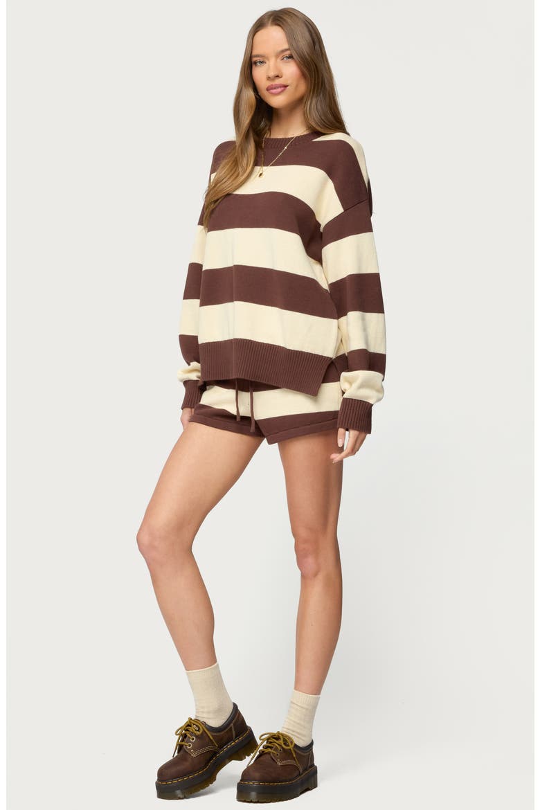 Riley Stripe Oversize Cotton Sweater, Alternate, color, BROWN-AND-BEIGE