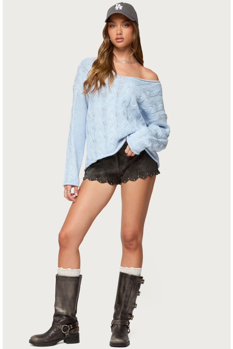 Zarina Studded Faux Suede Shorts, Alternate, color, BLACK