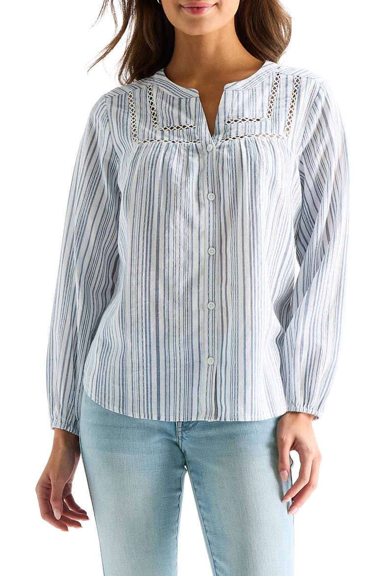 Stitched Yoke Long Sleeve Button-Up Shirt, Main, color, BLUE STRIPE