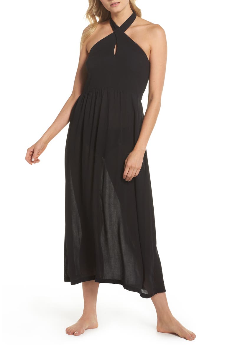 Midi Tie Back Cover-Up Dress, Main, color, BLACK