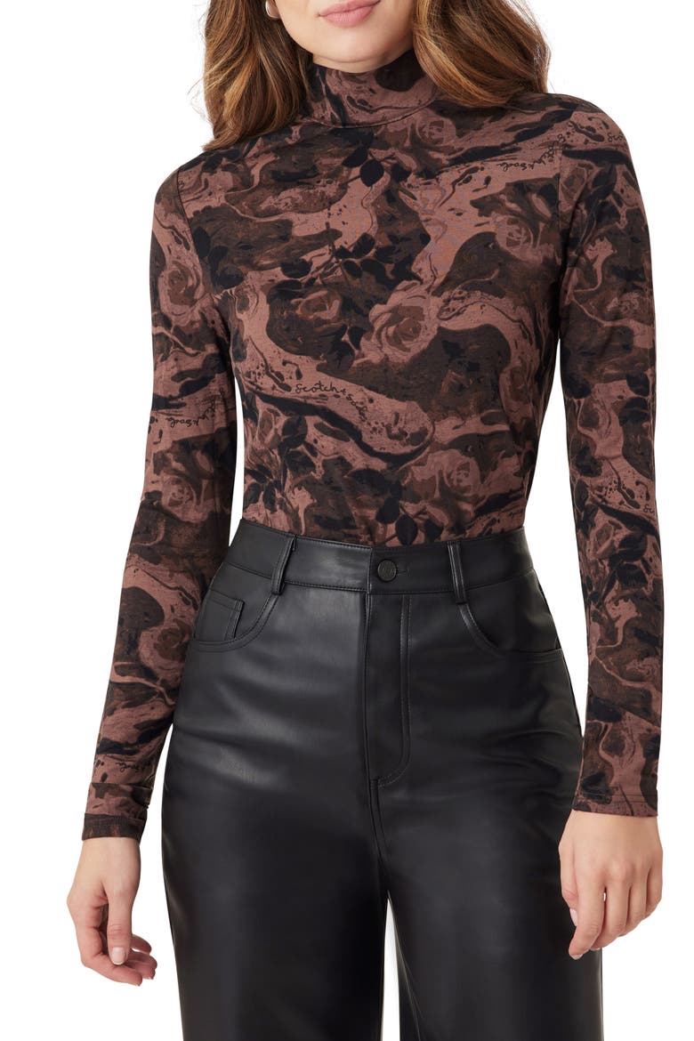 Long Sleeve Mock Neck Top, Main, color, MARBLED FLORAL
