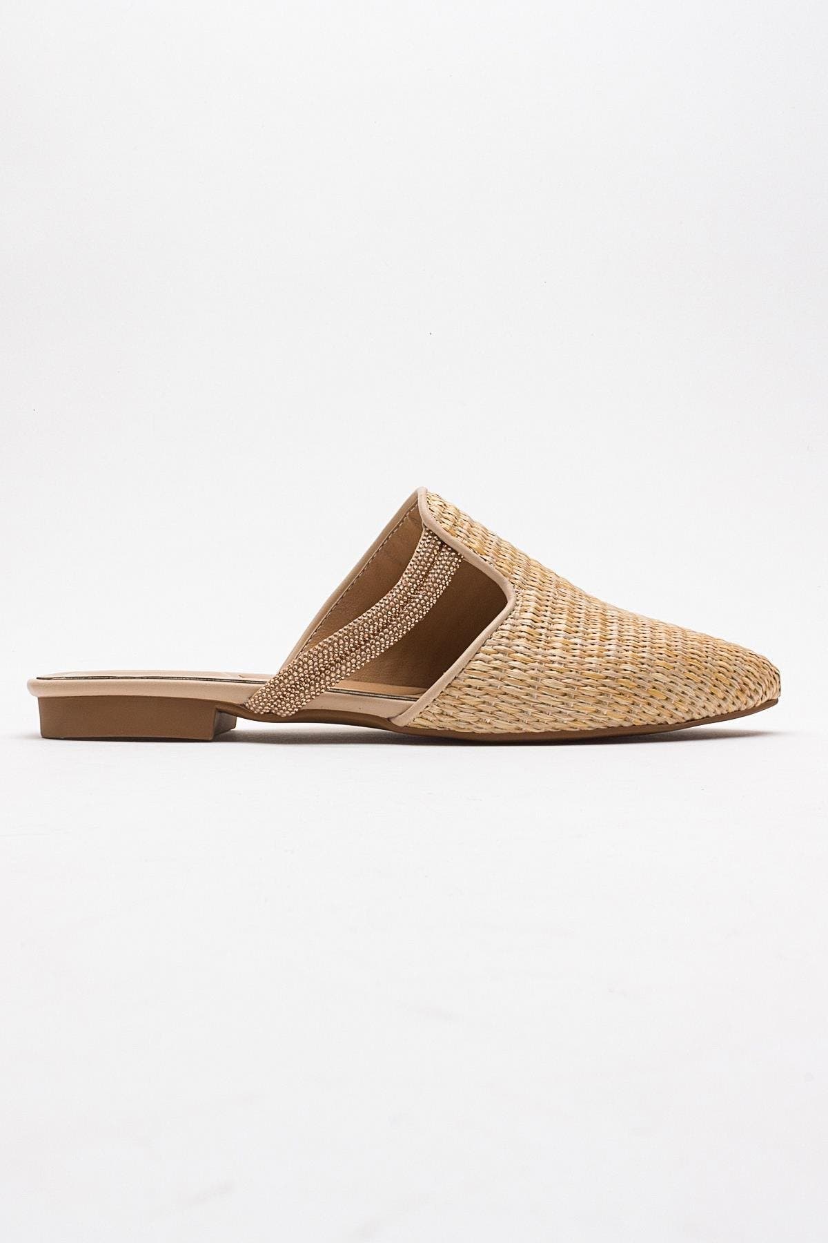 Prologue Shoes Pesa Woven Slippers, Alternate, color, Beige Faux Leather