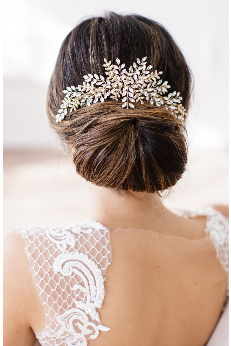 Serena Crystal Hair Comb, Alternate, color, GOLD