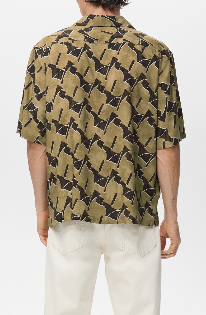 MANGO Abstract Print Camp Shirt, Alternate, color, Ochre