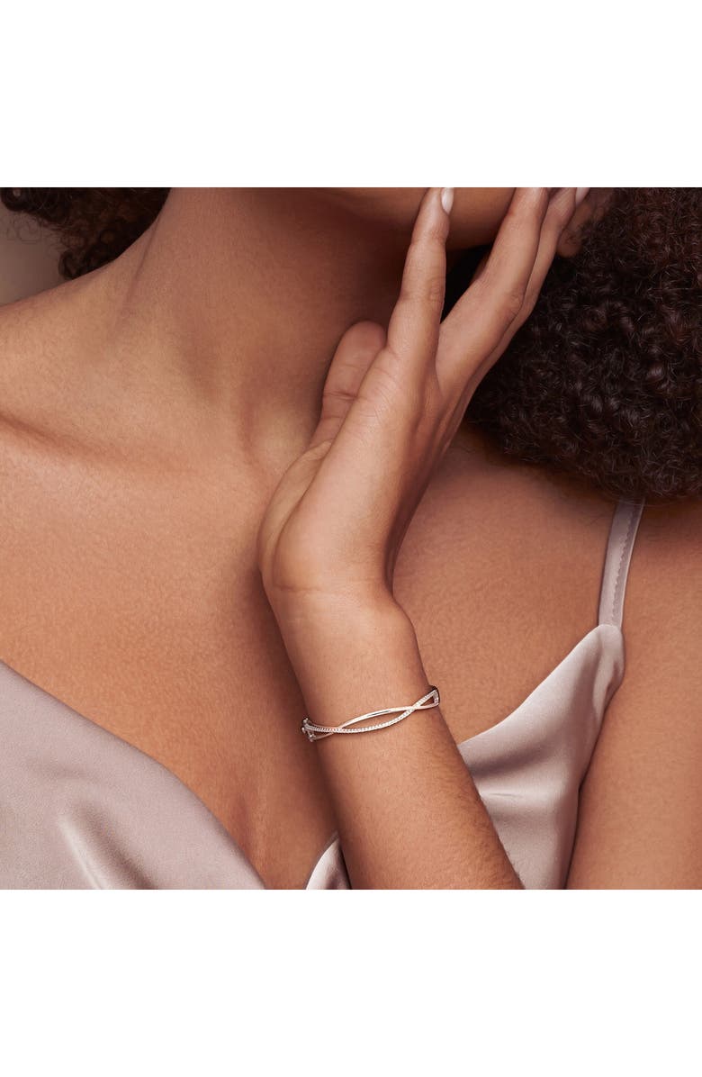 DELMAR Lab-Created Moissanite Crossover Bangle Bracelet, Alternate, color, Silver/ White