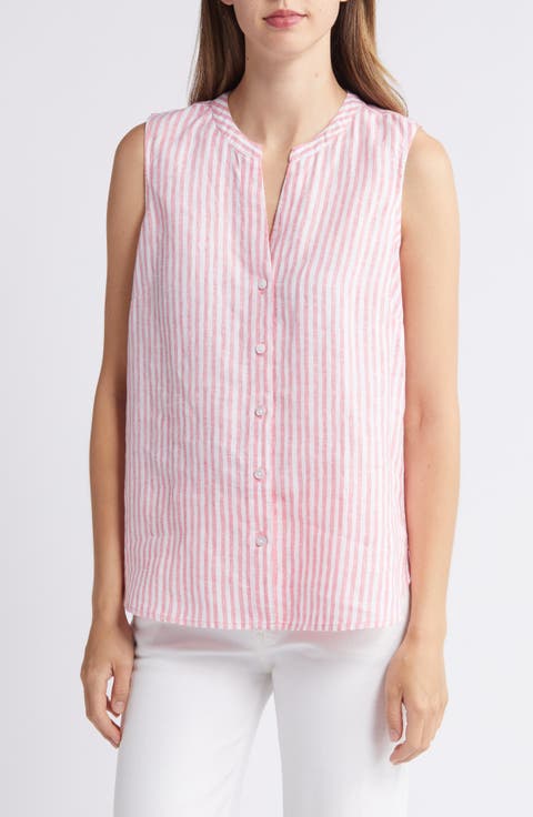 Ocean Surf Stripe Sleeveless Linen Button-Up Shirt