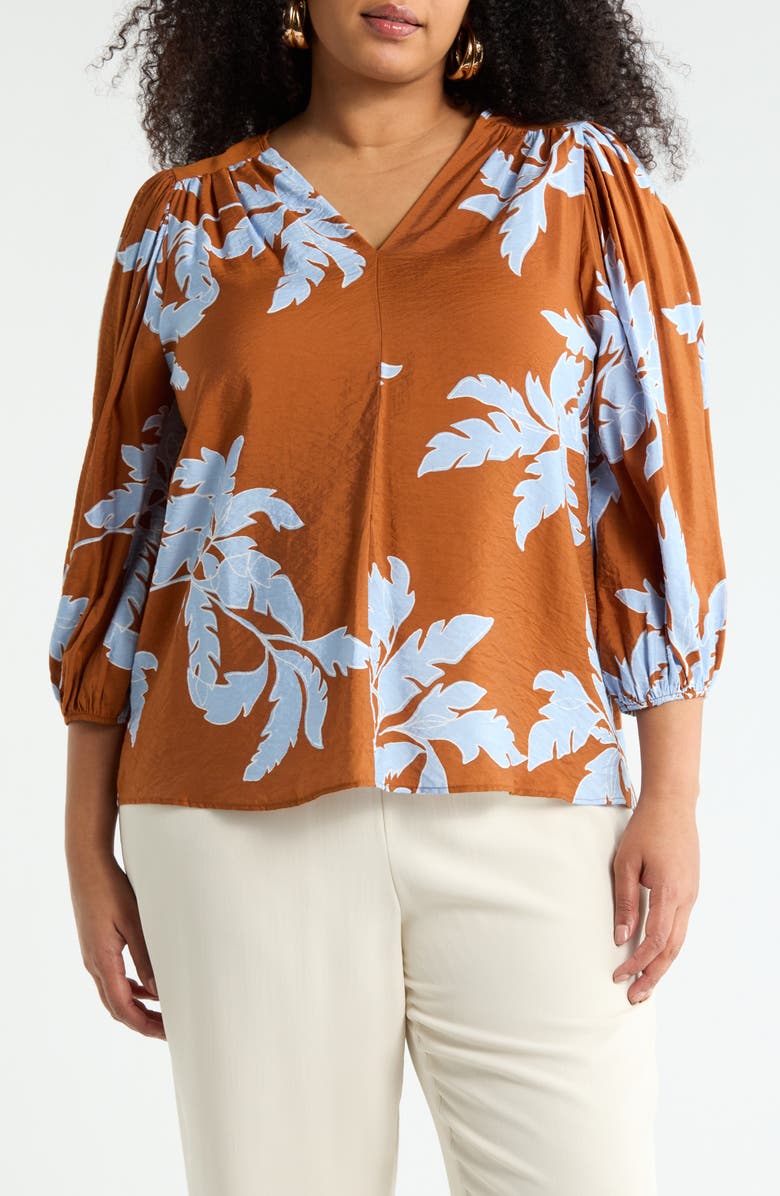 Renee C Floral Long Sleeve Top, Main, color, Rust
