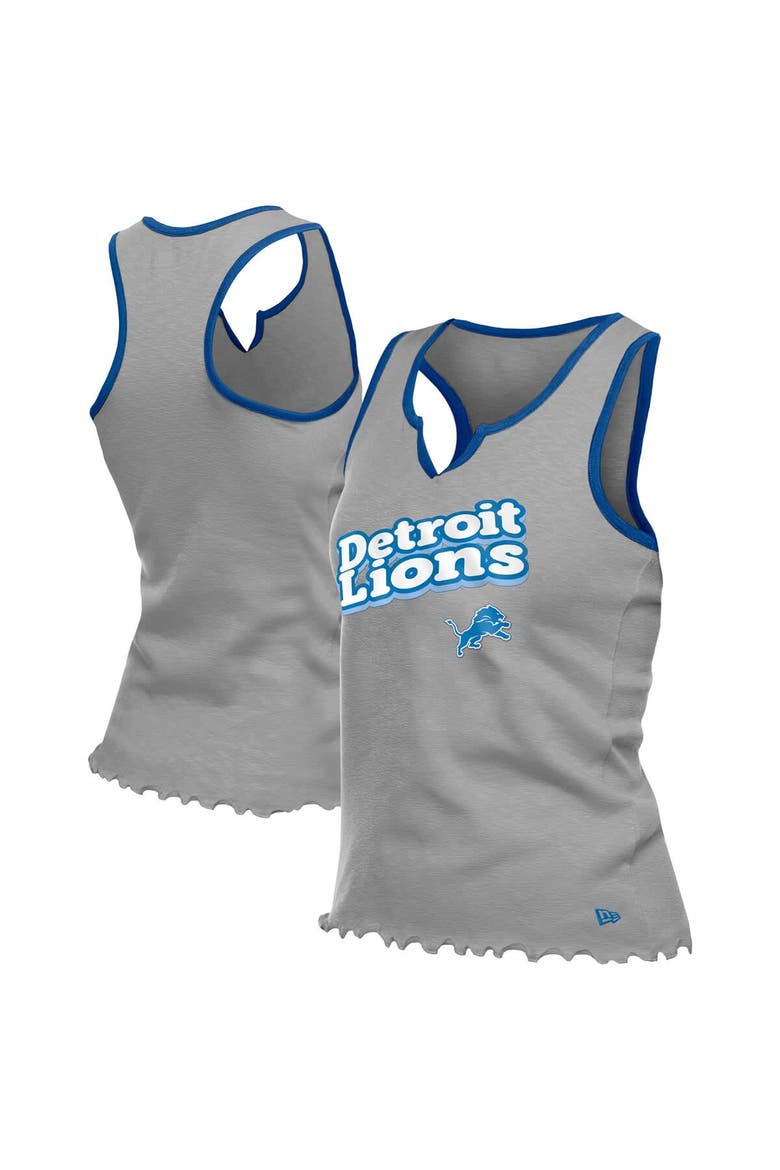 Women's New Era  Silver Detroit Lions Lettuce Hem Notch Neck Tri-Blend Tank Top, Alternate, color, Silver