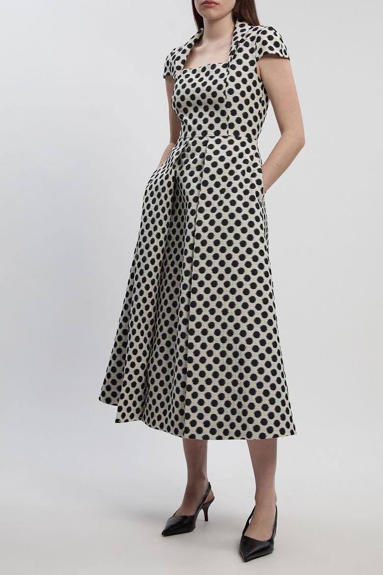Spot Jacquard Square Neck Midi Dress, Alternate, color, Mono