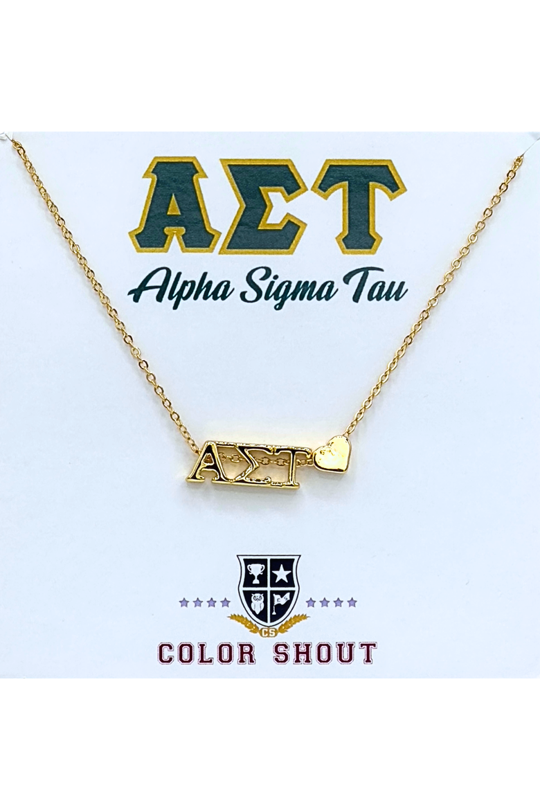 Alpha Sigma Tau Sorority Gold Heart Necklace, Main, color, Yellow Gold