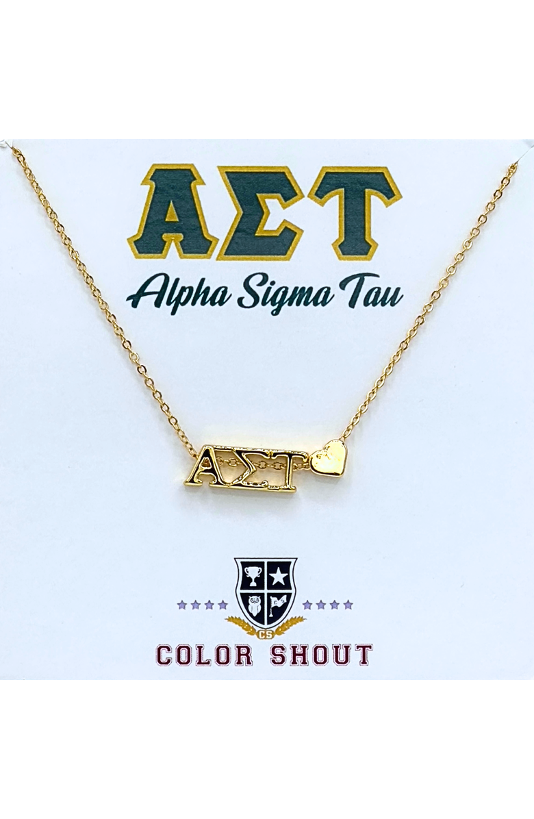 Color Shout Alpha Sigma Tau Sorority Gold Heart Necklace, Main, color, Yellow Gold