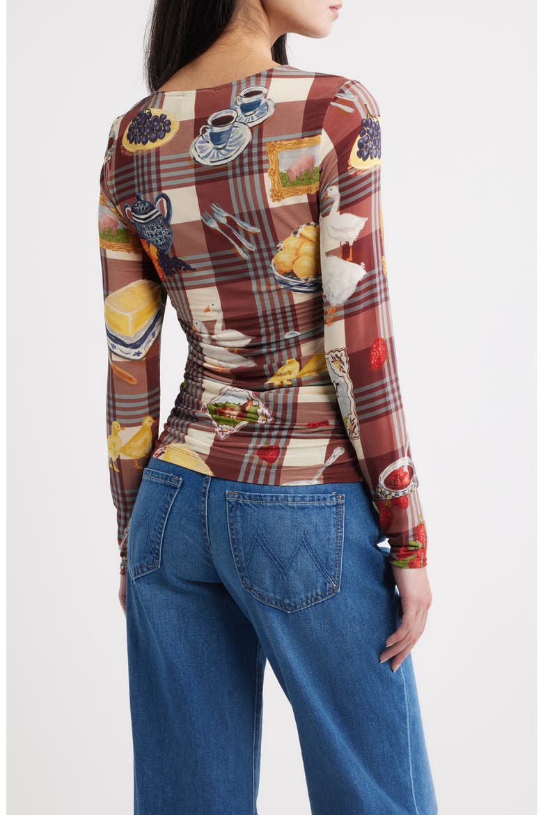 Country Table Tartan Ruched Top, Alternate, color, BROWN