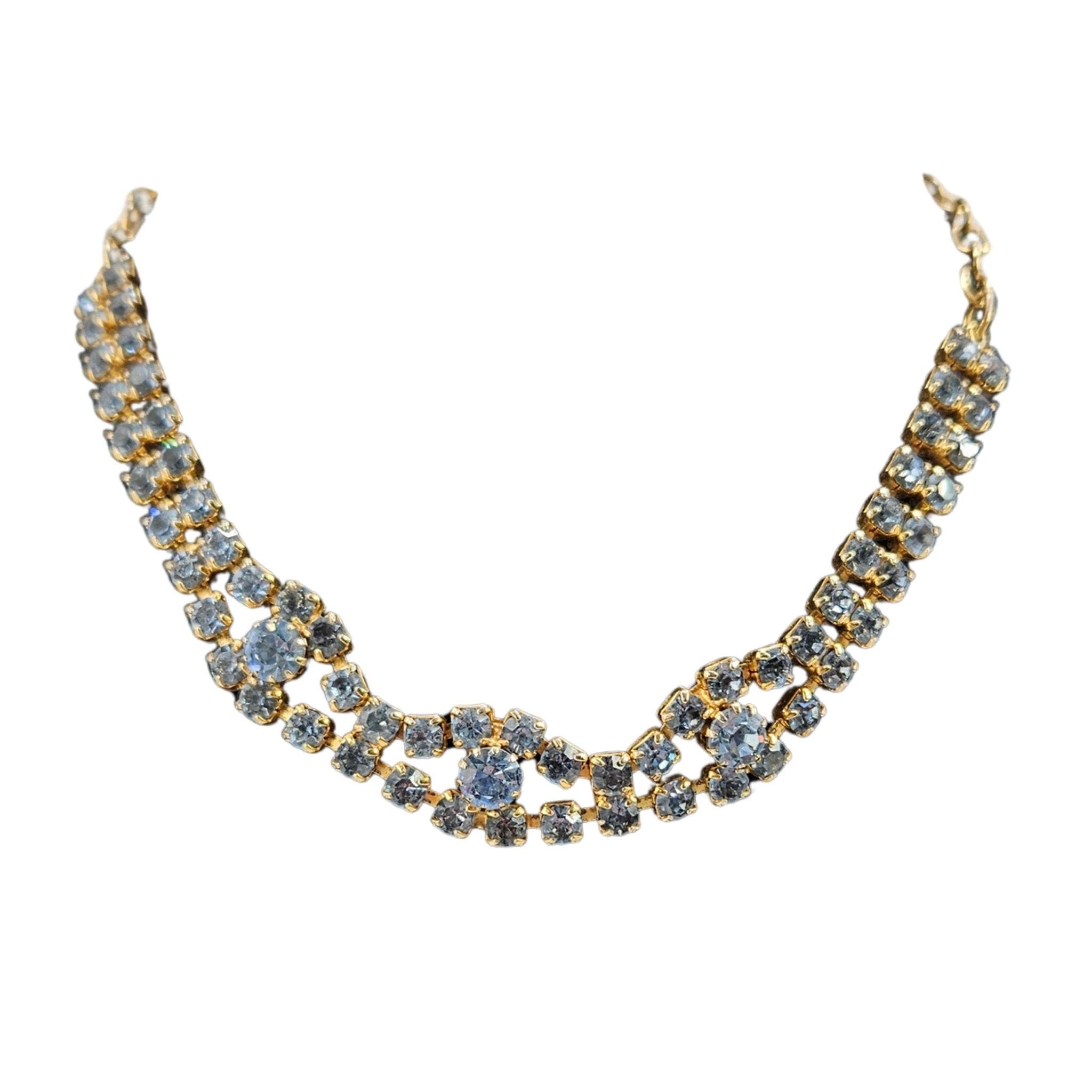 Madison Beverly Hills Vintage 1950s Blue Faceted Rhinestone Necklace