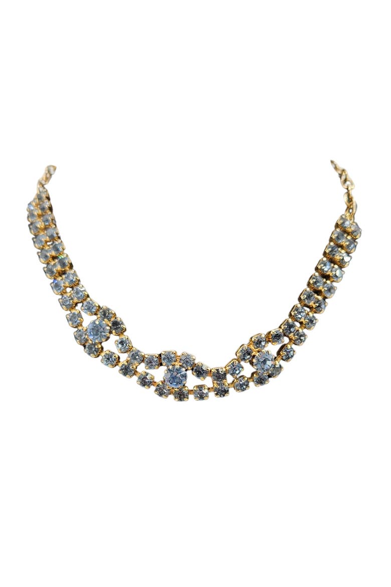 Vintage 1950s Blue Faceted Rhinestone Necklace, Main, color, Blue