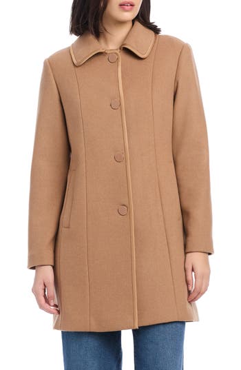 Kate Spade New York Satin Pipe Trim Wool Blend Coat In Brown