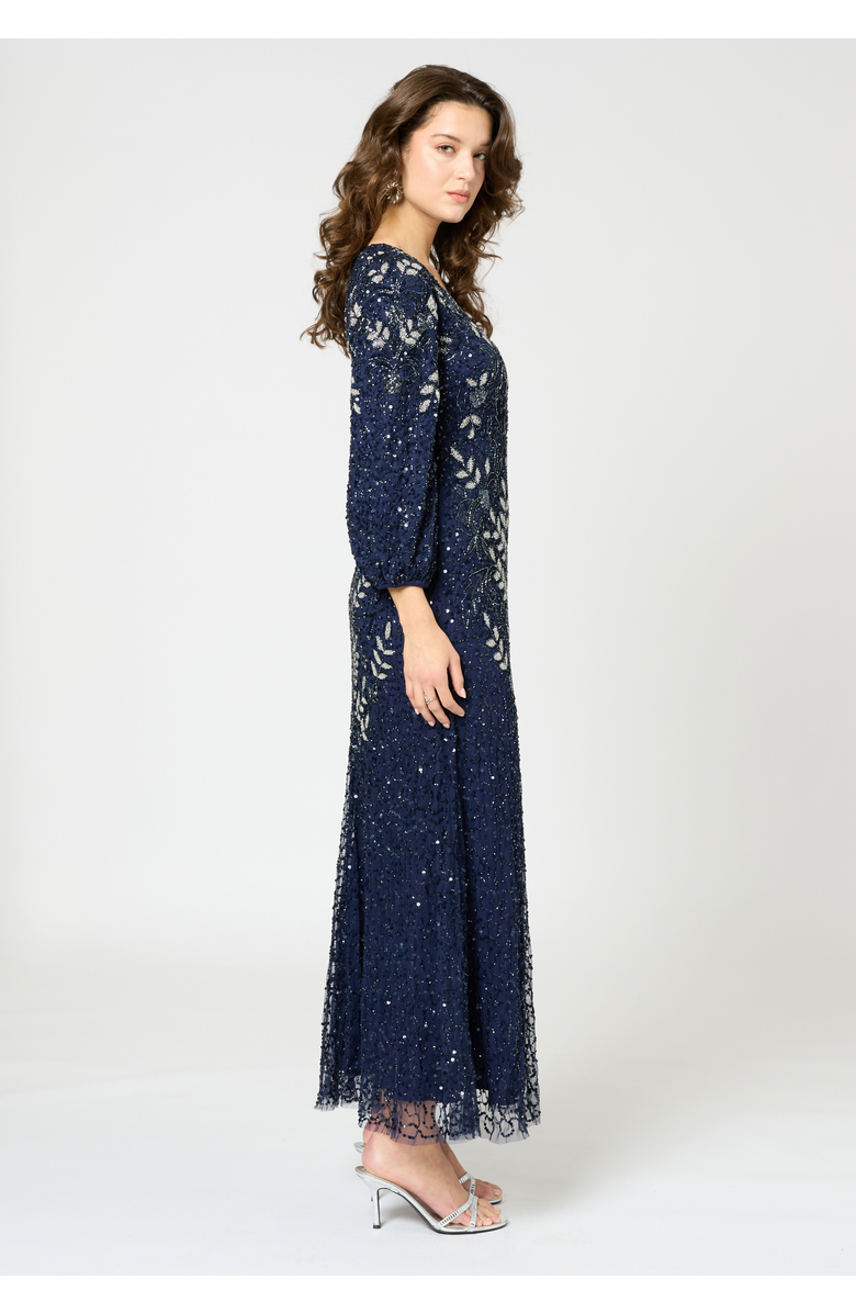 BEAUUT Embellished Sequin Beaded Maxi Dress With Sleeves, Alternate, color, Mid Night Blue