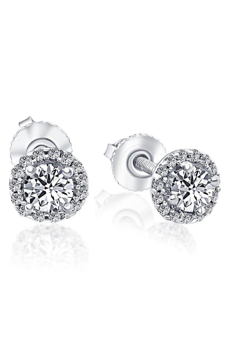 1/2 Ct Halo Diamond Studs With Screw Backs Gold Lab Grown, Alternate, color, 10K White Gold