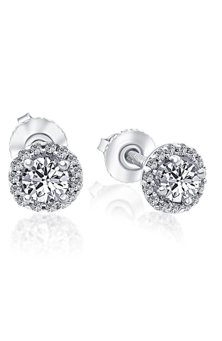 Bliss Diamond 1/2 Ct Halo Diamond Studs With Screw Backs Gold Lab Grown, Alternate, color, 10K White Gold