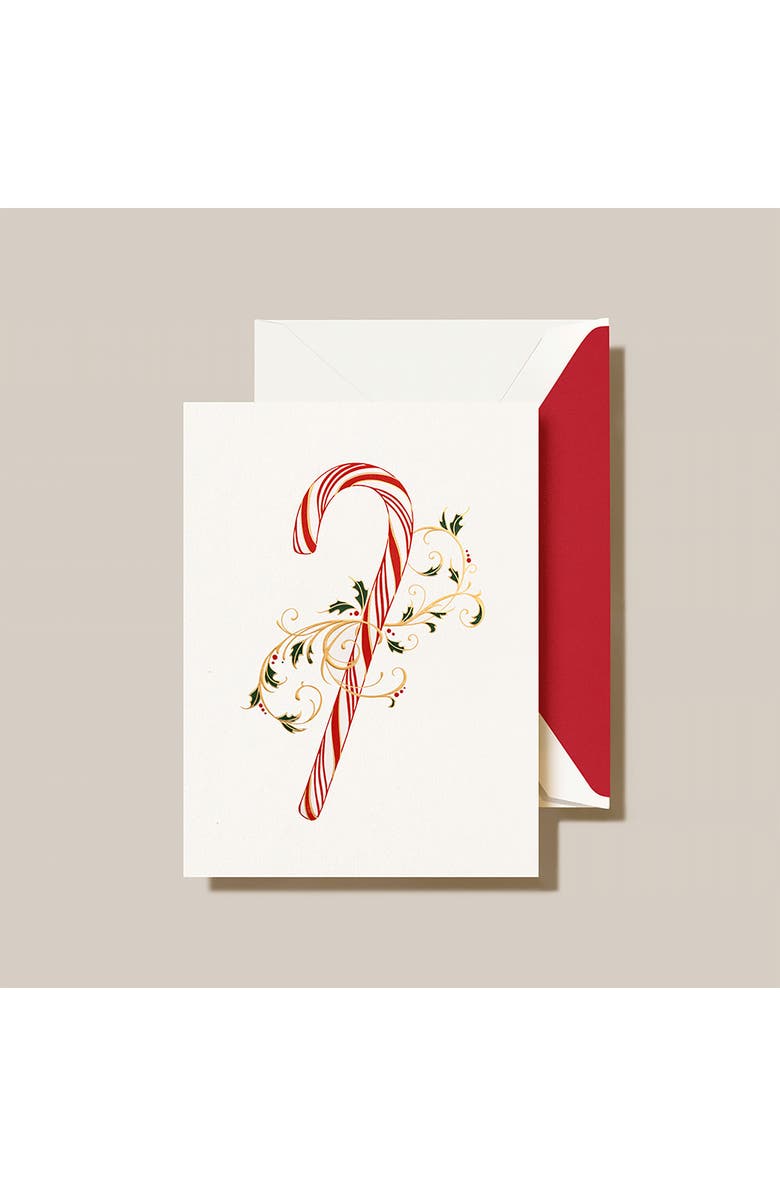 Crane Set of 10 Filigree Candy Cane Holiday Greeting Cards & Envelopes, Alternate, color, Red/ White