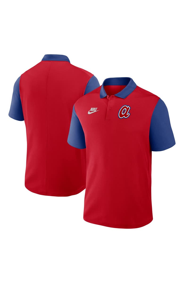 Nike Men's Nike Red/Royal Atlanta Braves Cooperstown Collection Color-Block Victory Performance Polo, Main, color, 