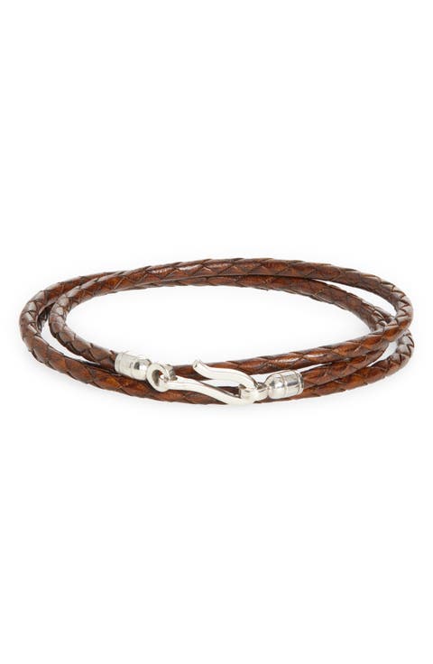 Men's Euro Braided Leather Triple Wrap Bracelet