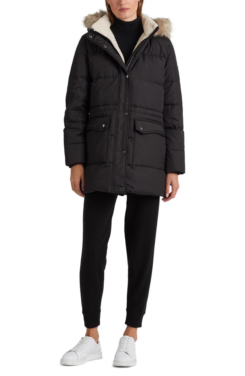 Lauren Ralph Lauren Faux Fur Trim Down & Feather Puffer Coat, Alternate, color,