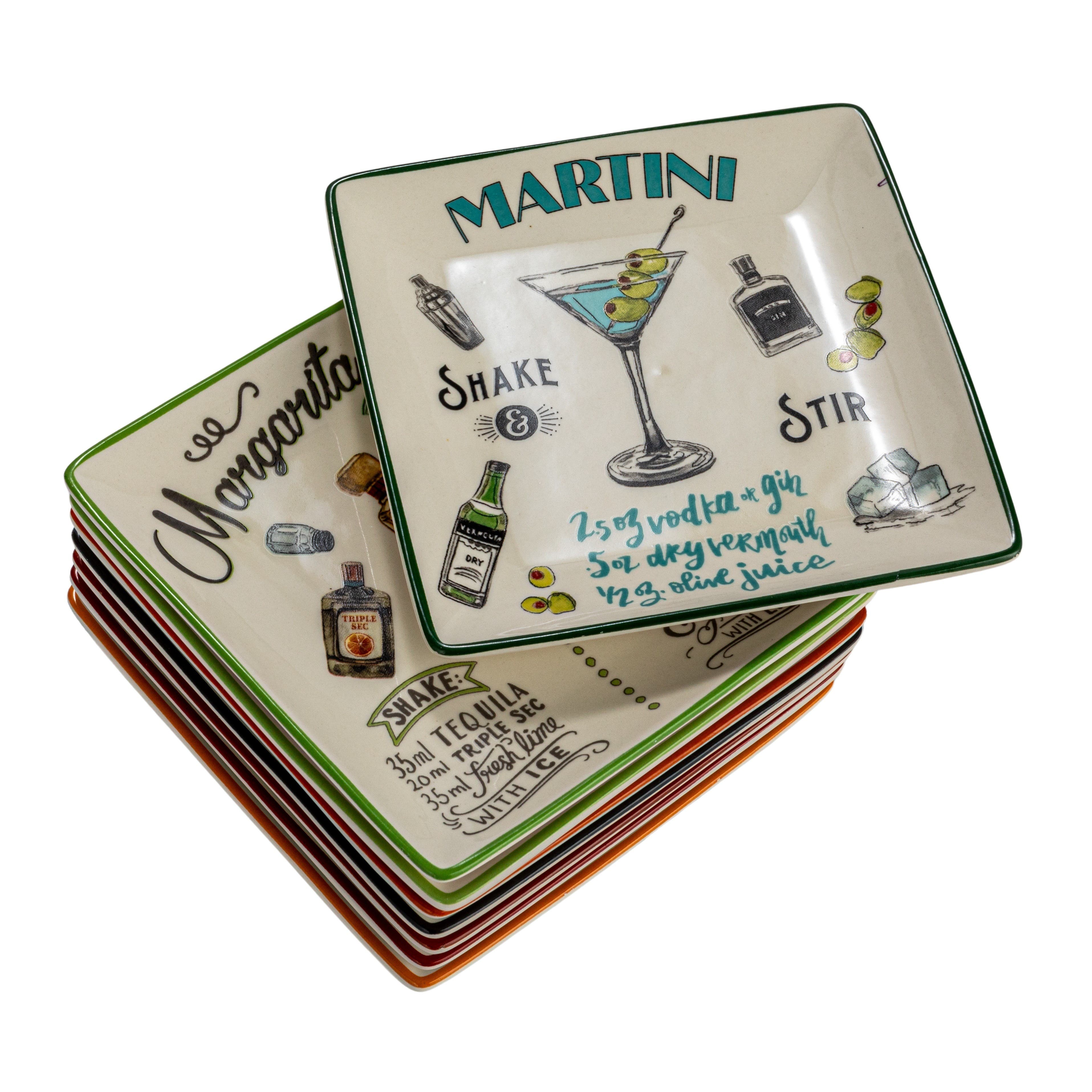 Storied Home Plate Set with Cocktail Recipes - White
