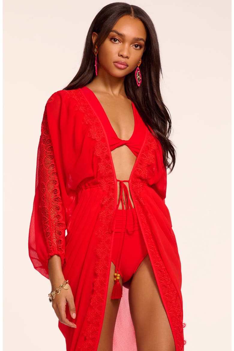 Bernice Lace Trim Cover-Up, Alternate, color, FLAME