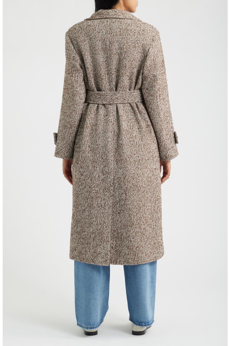 Stand Collar Wrap Coat, Alternate, color, BROWN HERRINGBONE