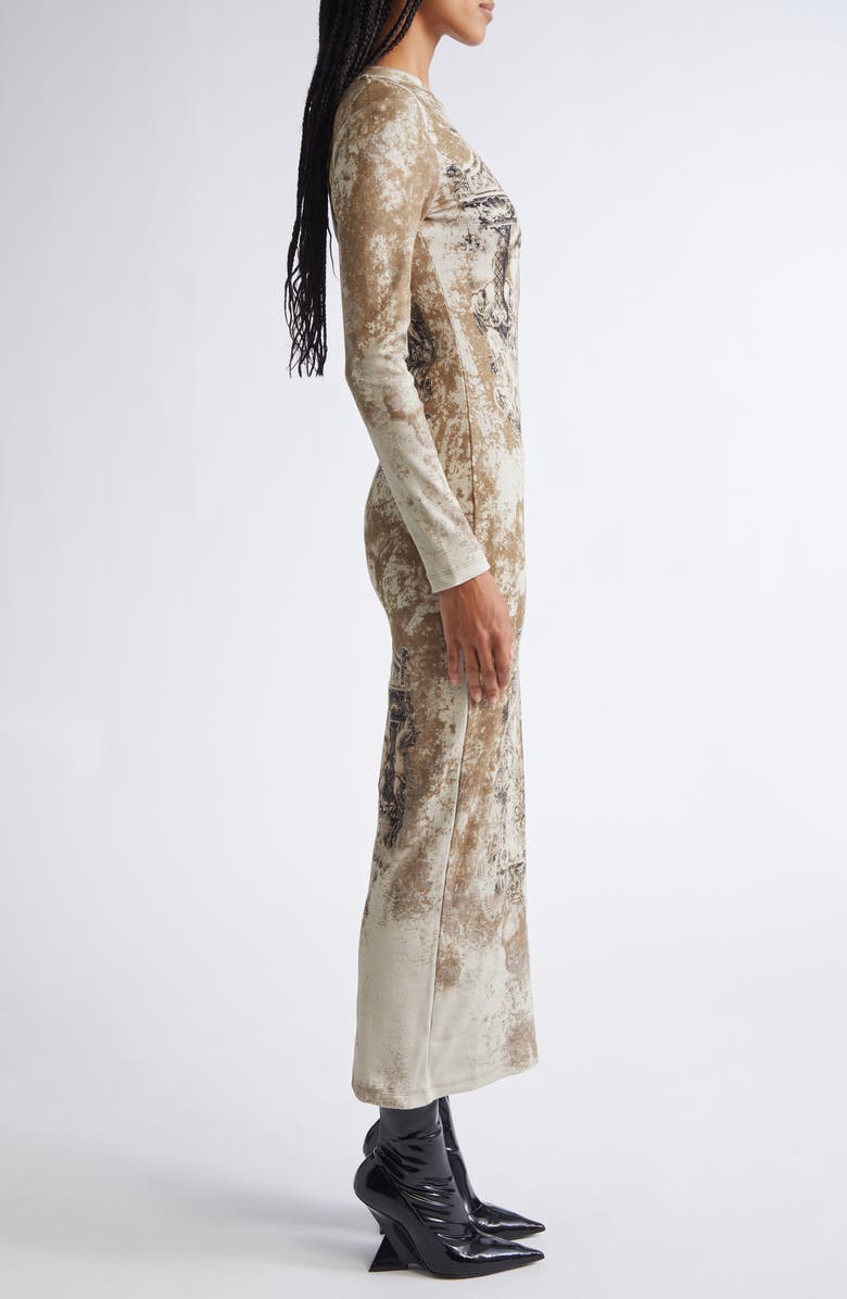 Jean Paul Gaultier Medallion Print Long Sleeve Mesh Body-Con Dress, Alternate, color, Light Beige/ Taupe