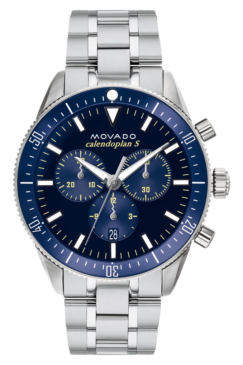 Heritage Chronograph Bracelet Watch, 42mm, Main, color, SILVER/ BLUE/ SILVER