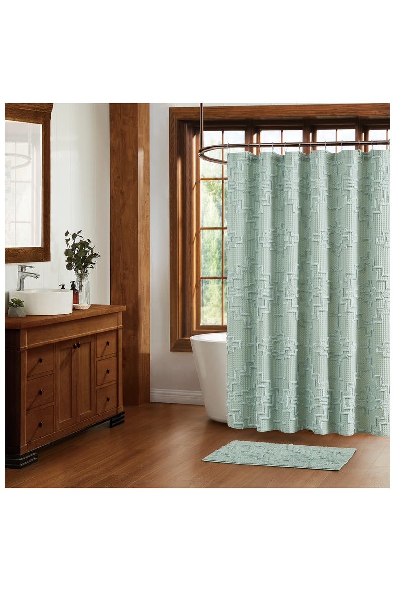 Kiva Steps Shower Curtain, Alternate, color, SKY GRAY