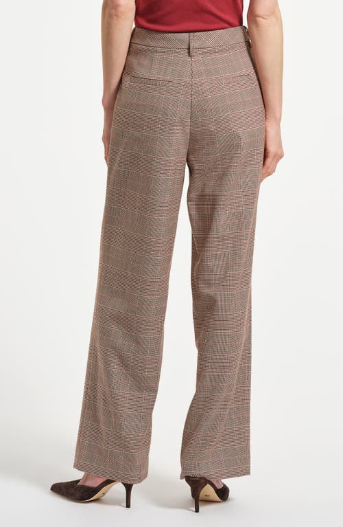 Isaac Mizrahi New York Pleated High Waist Plaid Striaght Leg Pants In Brown