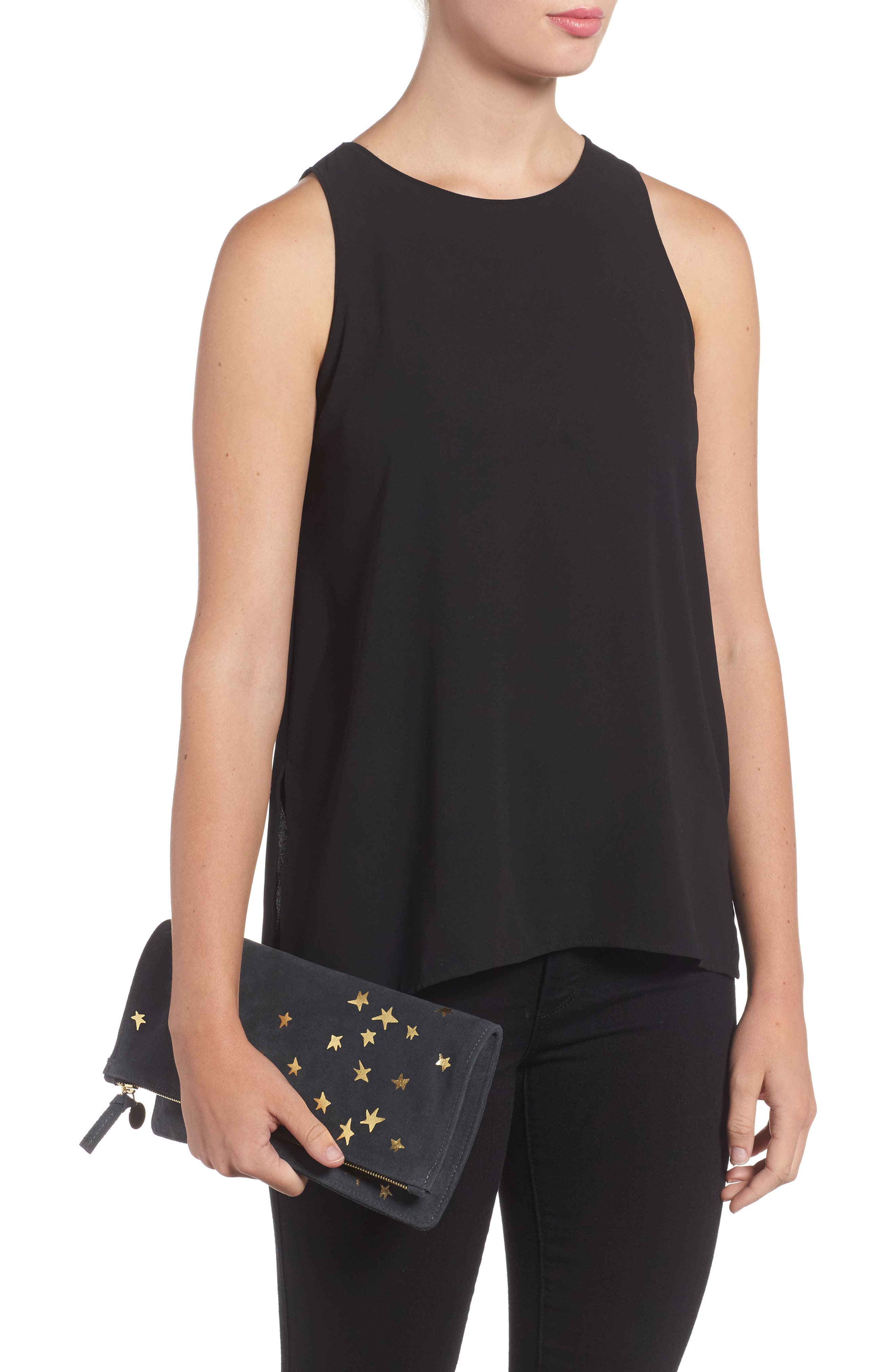 Clare V. Margot Star Print Foldover Suede Clutch, Alternate, color, 