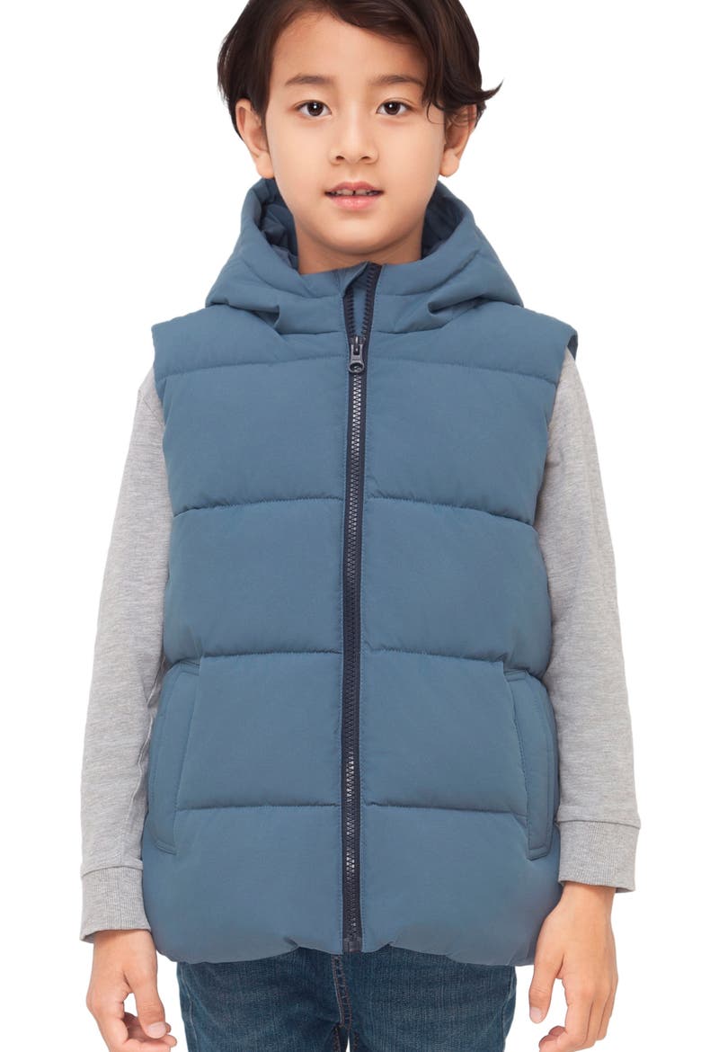 Kids' Everett Hooded Puffer Vest, Main, color, Slate blue