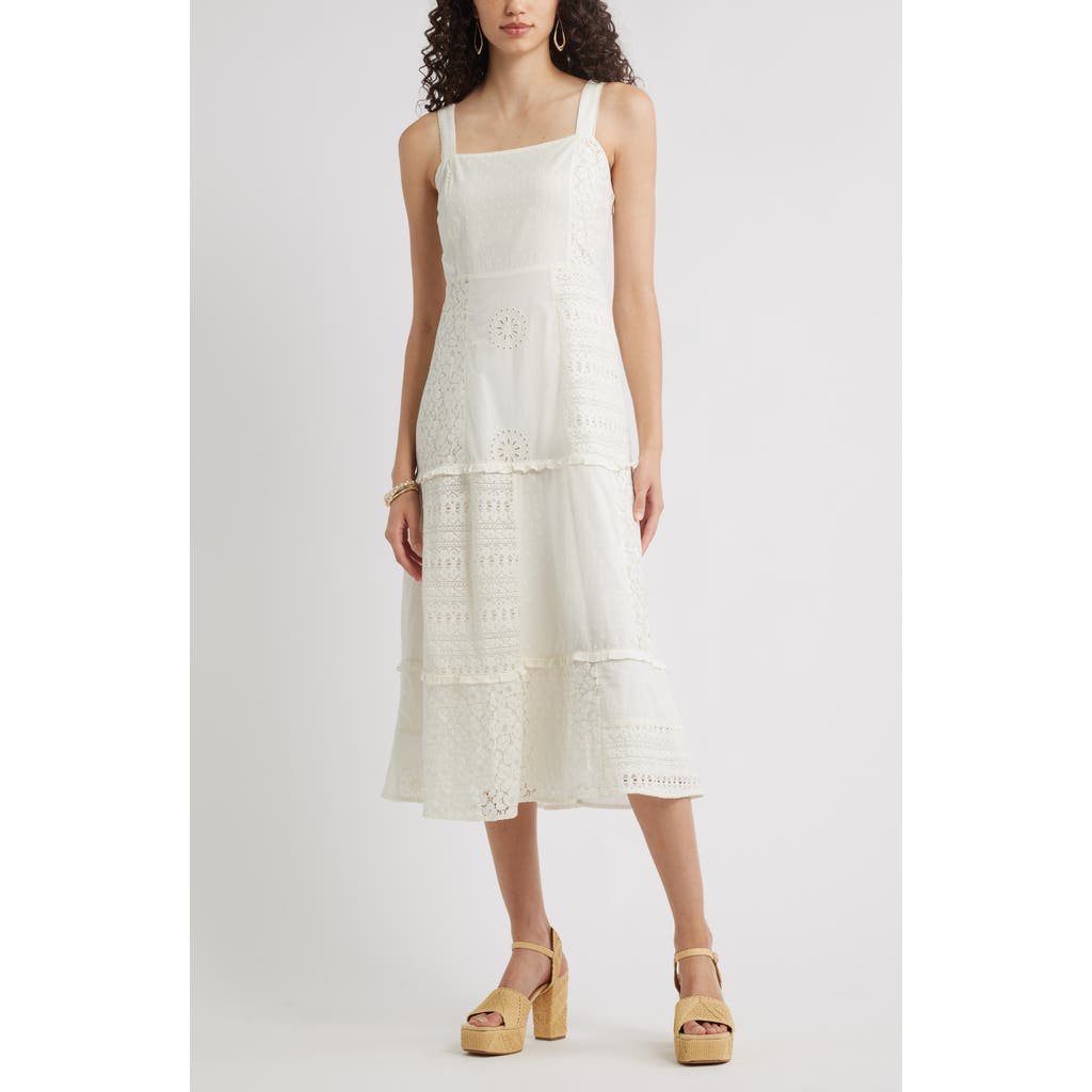 Chelsea28 Sleeveless Embroidered Eyelet Midi Sundress In White