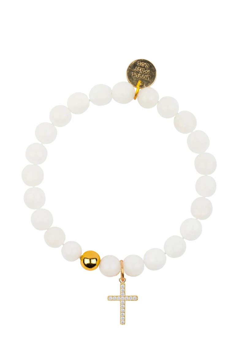 Semi-Precious Gemstone Cross Charm Bracelet in Gift Pouch, Main, color, White