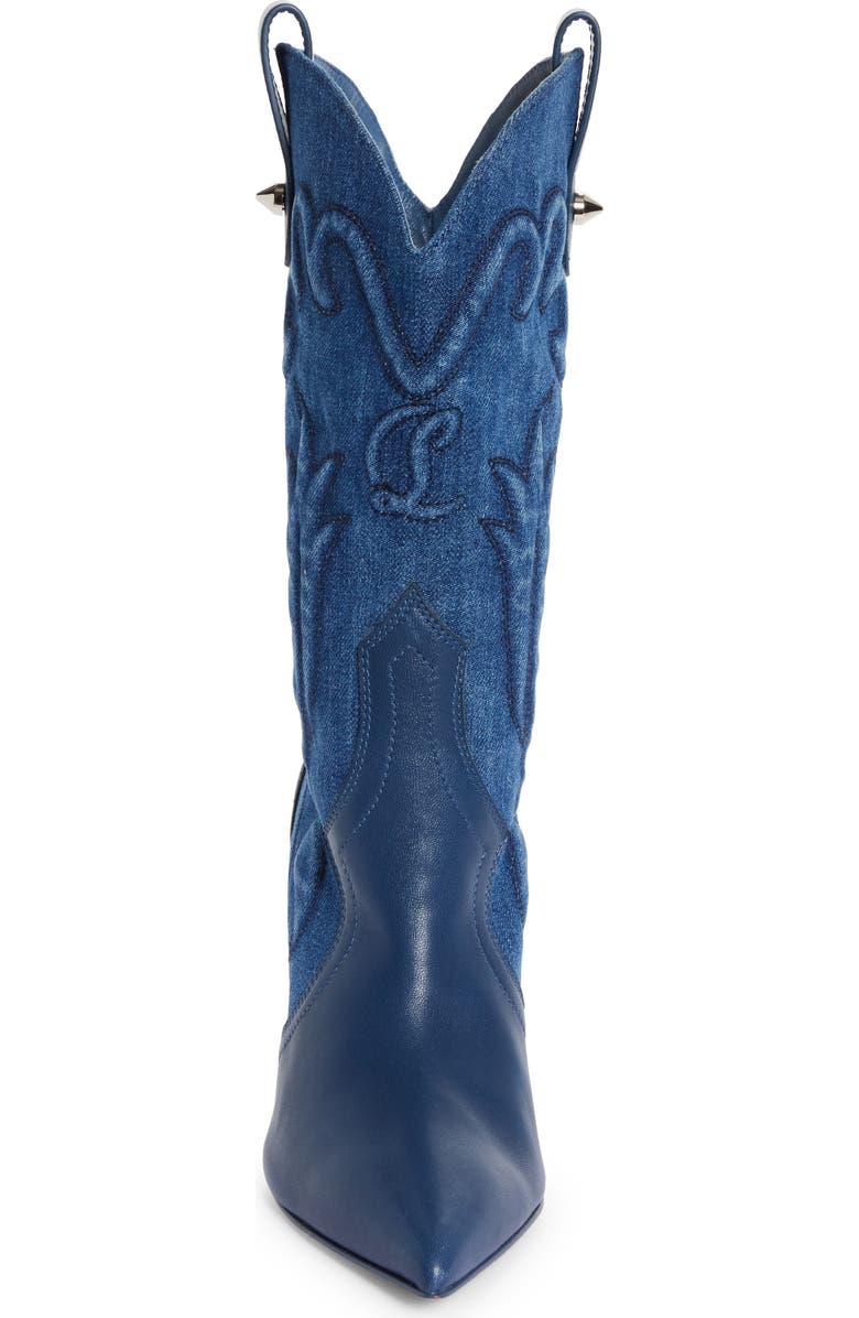 Christian Louboutin Santiag Denim & Leather Western Boot, Alternate, color,
