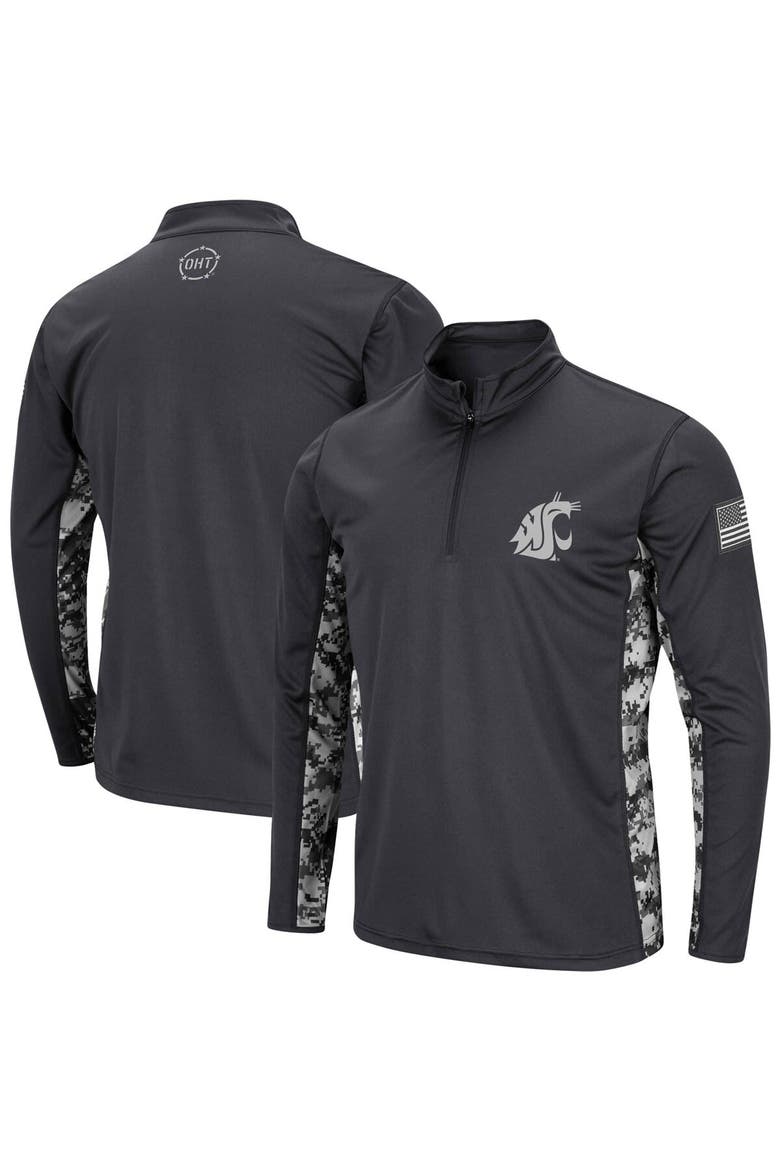 Men's Colosseum Charcoal Washington State Cougars OHT Military Appreciation Digital Camo Lightweight Quarter-Zip Pullover, Main, color, Charcoal