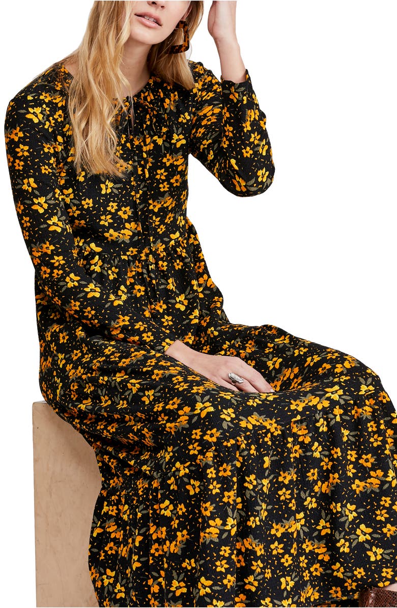 Free People Tiers of Joy Long Sleeve Prairie Dress, Alternate, color, Black Combo