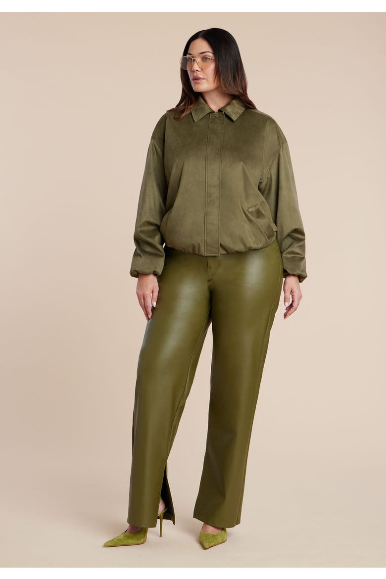 Faux Suede Bomber Jacket, Alternate, color, BURNT OLIVE
