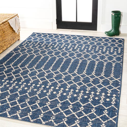 Jonathan Y Ourika Moroccan Geometric Textured Weave Indoor/outdoor Area Rug In Navy/beige