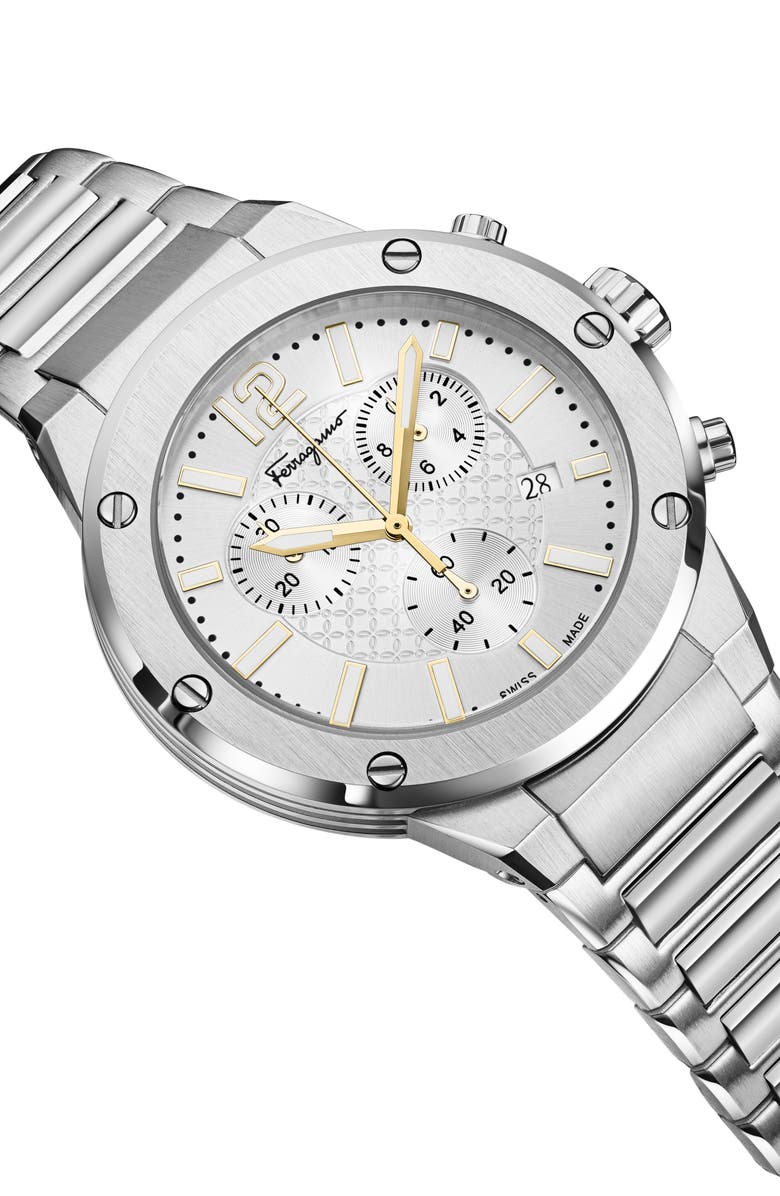 FERRAGAMO Guilloche Quartz Bracelet Watch, 42mm, Alternate, color, Stainless Steel