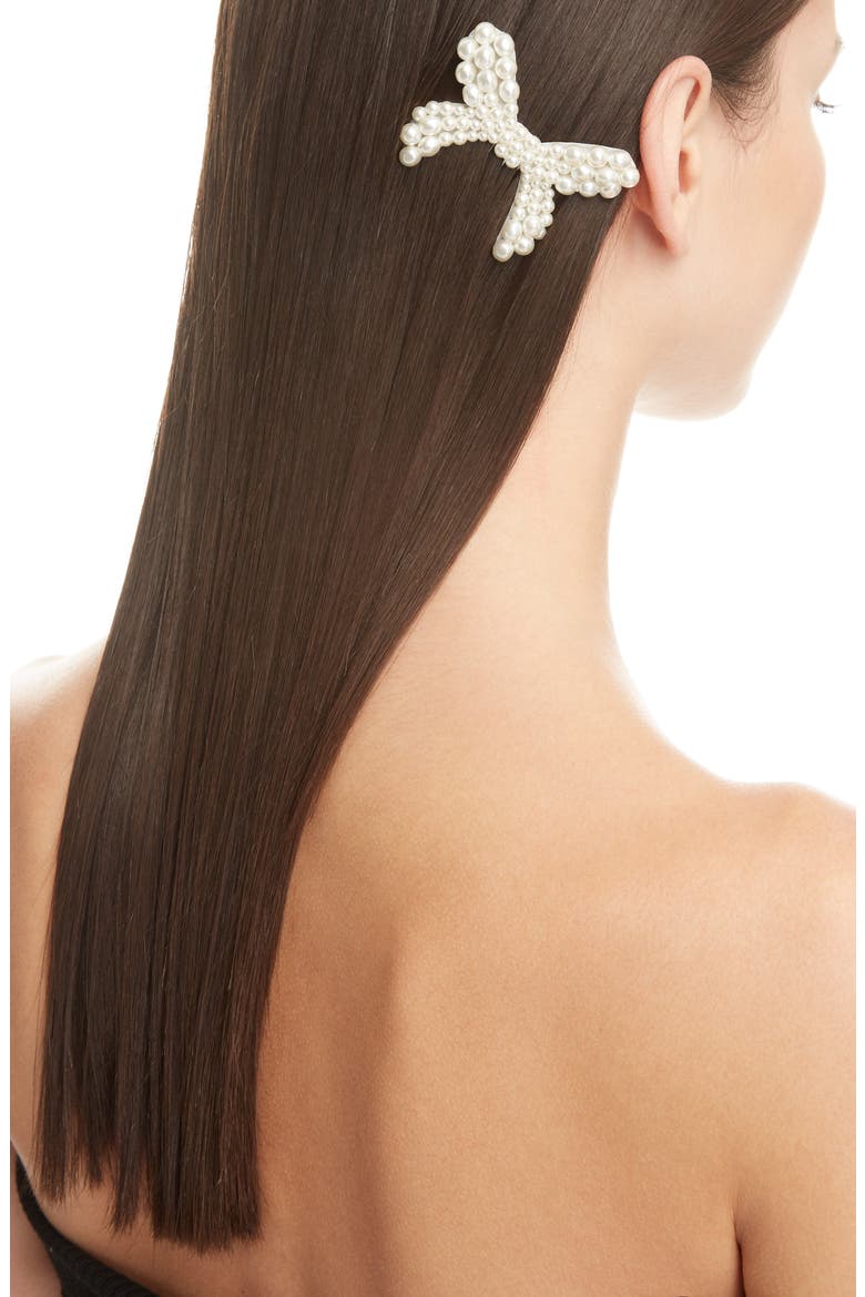Imitation Pearl Bow Hair Comb, Alternate, color, PEARL