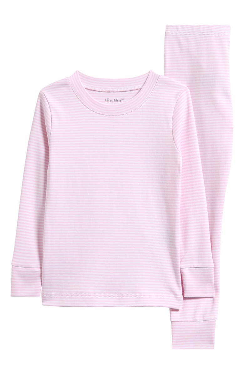 Kissy Kissy Kids' Stripes Fitted Pima Cotton Two-Piece Pajamas, Main, color, Simply Stripes Pink