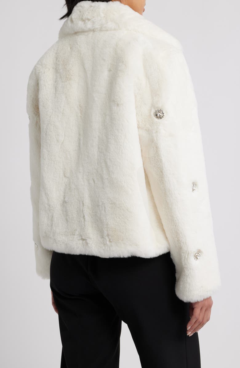 CeCe Embellished Faux Fur Coat, Alternate, color, Ivory