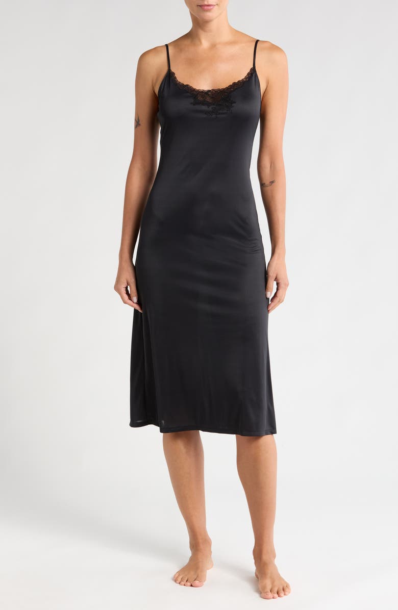 Natori Body Doubles Lace Trim Nightgown, Main, color, Black