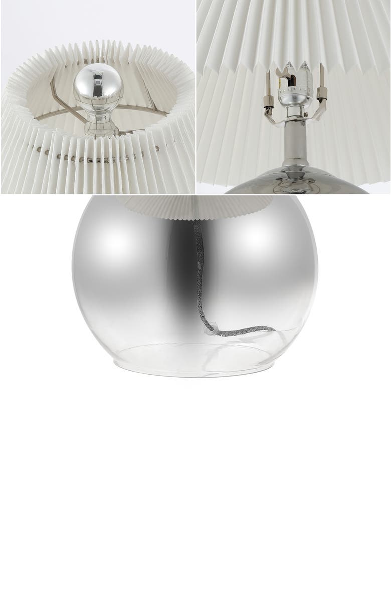 JONATHAN Y Louisa 22.5" Mid-Century Modern Round Glass/Iron Pleated Shade LED Table Lamp, Smoke Gradient/Chrome, Alternate, color, Smoke Gradient/Chrome